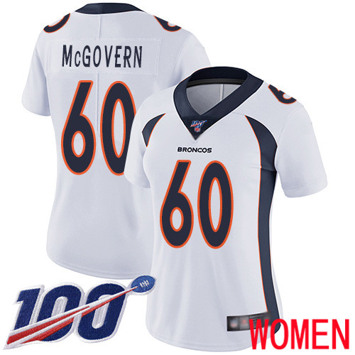 Women Denver Broncos #60 Connor McGovern White Vapor Untouchable Limited Player 100th Season Football NFL Jersey